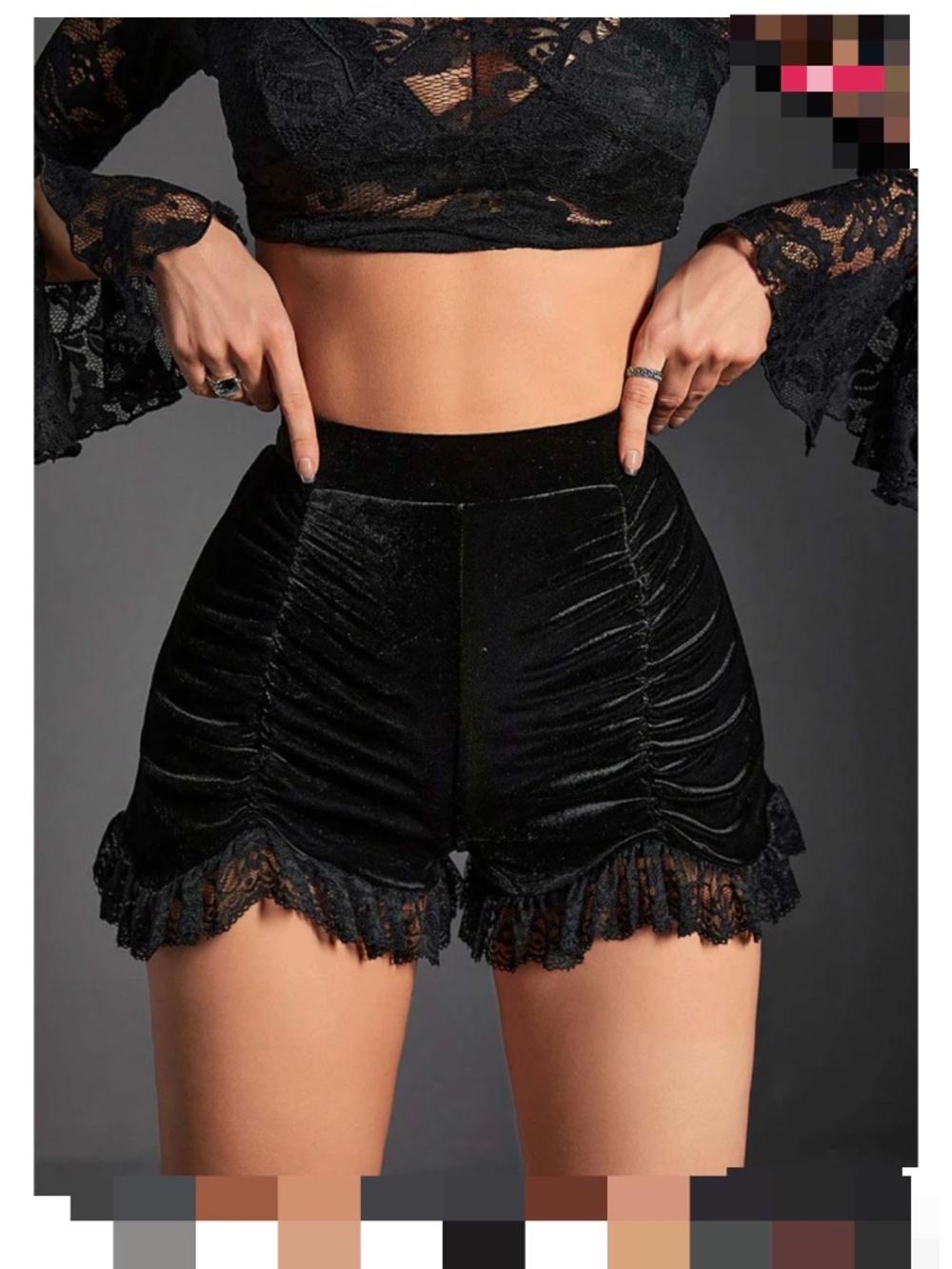 NWOT Solid Velvet Lace Pleated Shorts, Medium